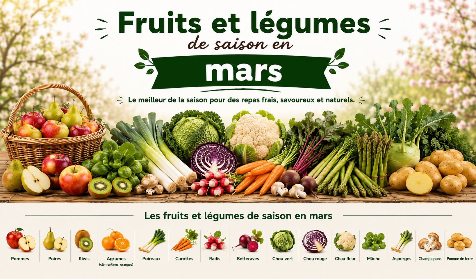 Fruits et légumes de saison en mars